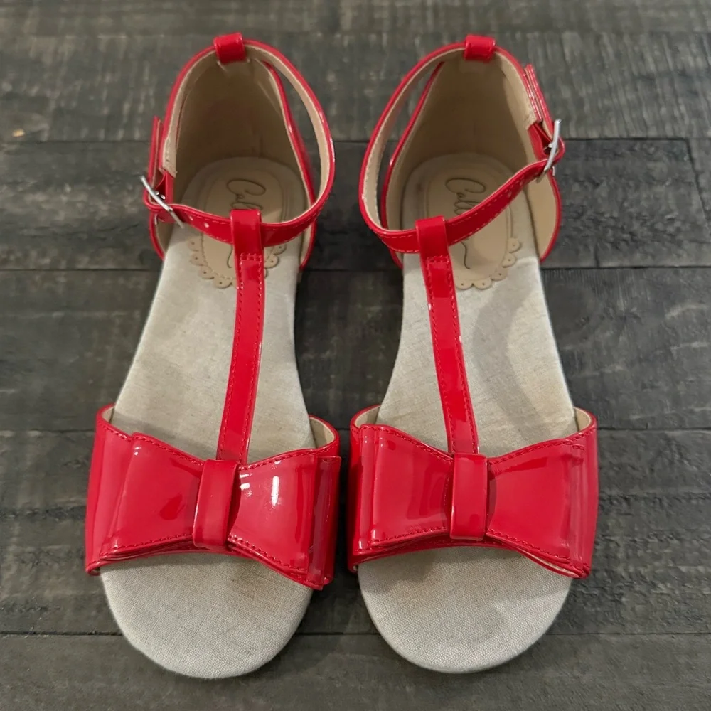 Calluna Gemma Red Double Bow Patent Sandals Girls 2Y EUC Holiday Party